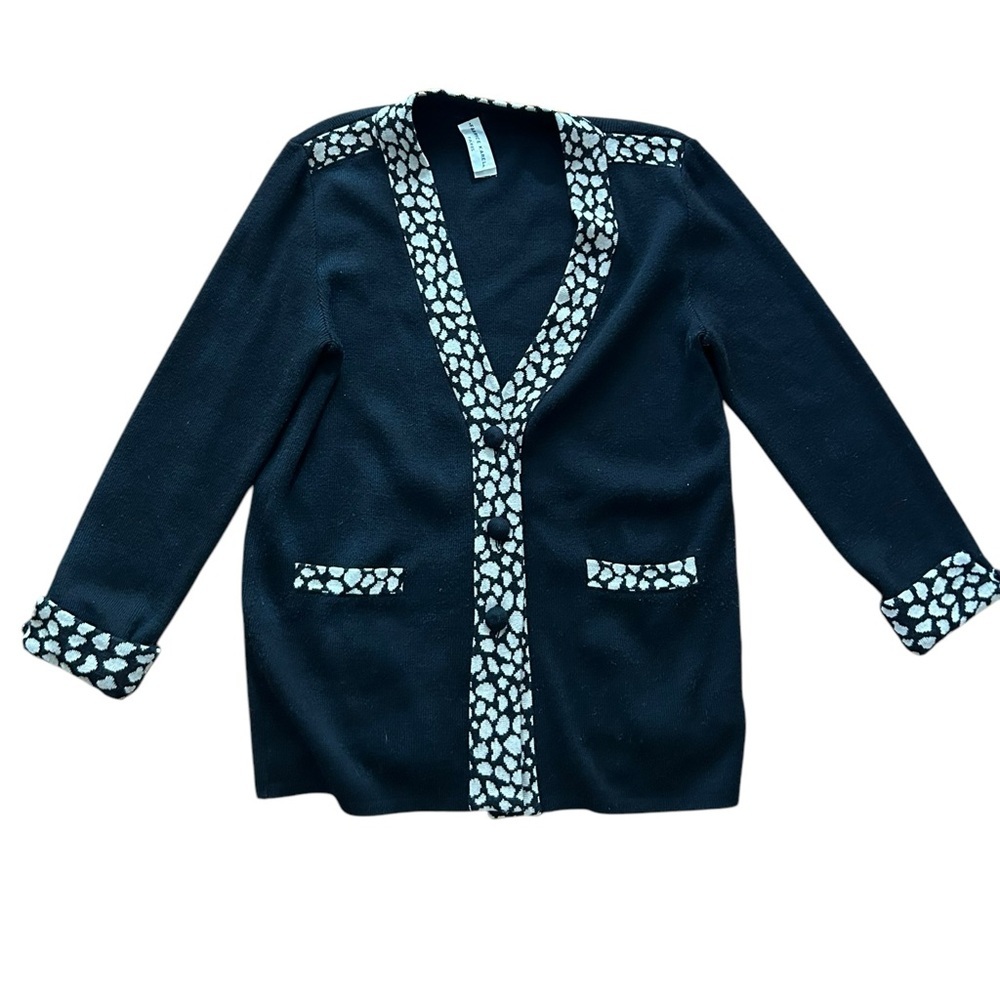 Fabrice Karel Paris Black wool sweater Cardigan with White leopard Medium